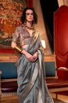 Soft Metallic Grey Chiffon Silk Saree