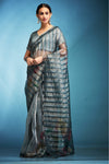 Space Grey Printed Tissue Silk Saree