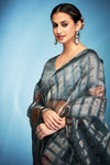 Space Grey Printed Tissue Silk Saree