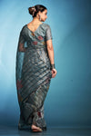 Space Grey Printed Tissue Silk Saree