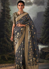 Space Grey Woven Banarasi Organza Silk Saree