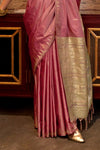 Spanish Rose Pink Tussar Silk Saree With Ikkat Pallu and Contrast Blouse