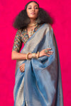 Steel Blue Banarasi Tissue Silk Saree