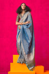 Steel Blue Banarasi Tissue Silk Saree