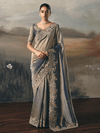 Steel Blue Embroidered Designer Organza Silk Saree