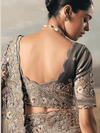 Steel Blue Embroidered Designer Organza Silk Saree