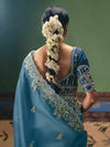 Steel Blue Georgette Silk Saree