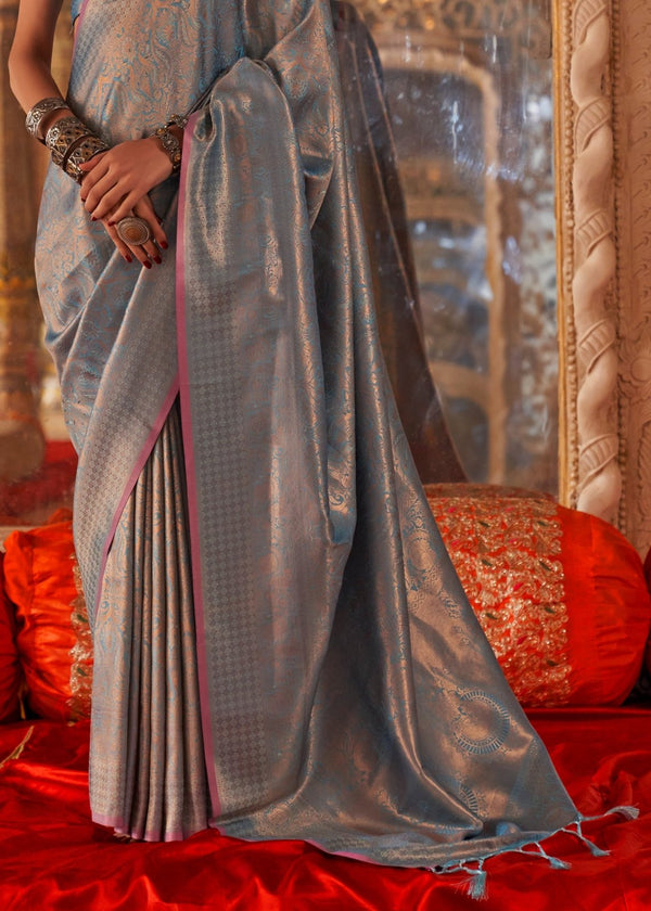 Steel Blue Kanjivaram Silk Saree