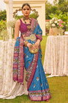 Steel Blue Printed Patola Silk Saree