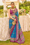 Steel Blue Printed Patola Silk Saree