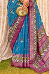 Steel Blue Printed Patola Silk Saree