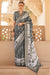 Steel Grey And Off White Banarasi Silk Saree With Floral Pallu