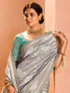 Steel Grey Banarasi Bridal Tissue Silk Saree