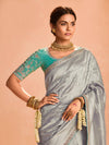 Steel Grey Banarasi Bridal Tissue Silk Saree