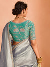 Steel Grey Banarasi Bridal Tissue Silk Saree