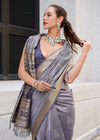 Steel Grey Zari Woven Soft Silk Saree With Ikat Pallu