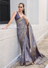 Steel Grey Zari Woven Soft Silk Saree With Ikat Pallu