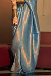 Steel Teal Blue Dual Tone Woven Kanjivaram saree