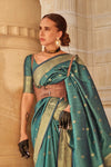 Storm Green Khadi South Silk Saree With Motifs