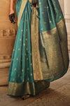 Storm Green Khadi South Silk Saree With Motifs