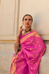 Strawberry Pink Khadi South Silk Saree With Motifs