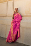 Strawberry Pink Khadi South Silk Saree With Motifs