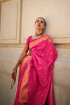 Strawberry Pink Khadi South Silk Saree With Motifs