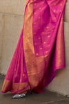 Strawberry Pink Khadi South Silk Saree With Motifs