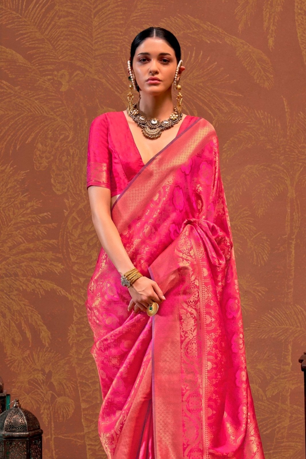 Pink-Red Readymade/Easy Kanjivaram Saree