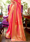 Sunset Peach Woven Smooth Satin Sik Banarasi Saree