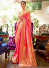 Sunset Peach Woven Smooth Satin Sik Banarasi Saree