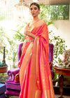 Sunset Peach Woven Smooth Satin Sik Banarasi Saree