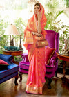 Sunset Peach Woven Smooth Satin Sik Banarasi Saree