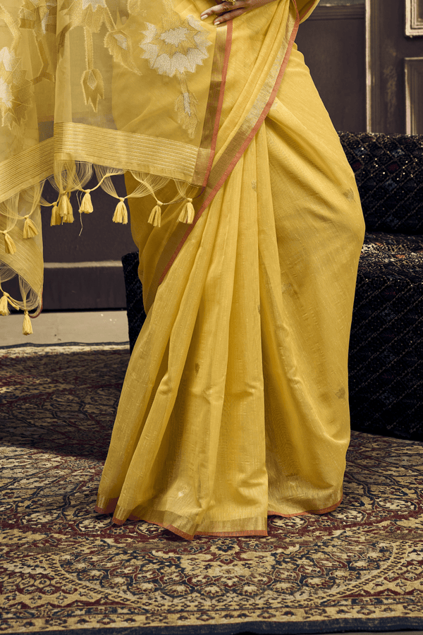 Sunshine Yellow Banarasi Cotton Silk Saree
