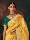 Sunshine Yellow Designer Organza Silk Saree with Contrast Blouse