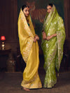Sunshine Yellow Designer Organza Silk Saree with Contrast Blouse