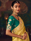 Sunshine Yellow Designer Organza Silk Saree with Contrast Blouse