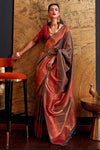 Sweet Maroon And Brown Woven Kanjivaram Handloom Silk Saree