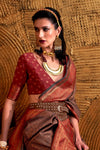 Sweet Maroon And Brown Woven Kanjivaram Handloom Silk Saree