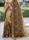 Tan Beige And Coffee Brown Embroidered Designer Tissue Silk Saree