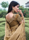 Tan Beige And Coffee Brown Embroidered Designer Tissue Silk Saree