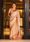 Tan Beige Bronze Zari Woven Banarasi Tussar Silk Designer Saree