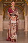 Tan Beige Designer Printed Patola Silk Saree