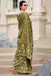 Tan Green Mul Mul Silk Saree