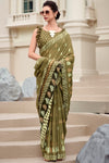 Tan Green Mul Mul Silk Saree