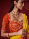Tangerine Yellow Banarasi Dola Silk Saree With Contrast Blouse