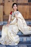 Tanirika: Golden Ivory Kanjivaram Silk Saree