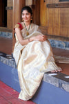 Tanirika: Golden Ivory Kanjivaram Silk Saree