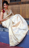 Tanirika: Golden Ivory Kanjivaram Silk Saree