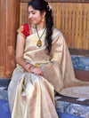 Tanirika: Golden Ivory Kanjivaram Silk Saree